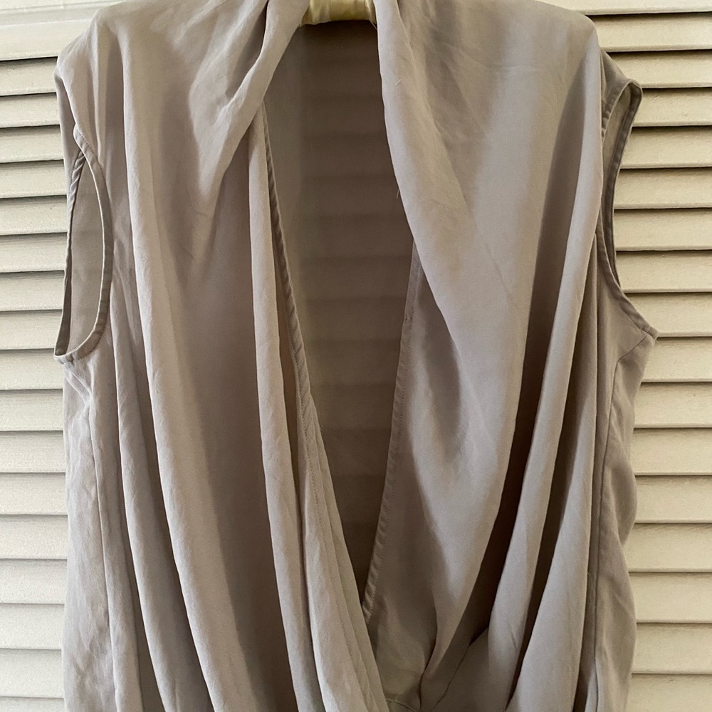 Helmut Lang Soft Gray Faux Wrap Twist Top Medium - image 6